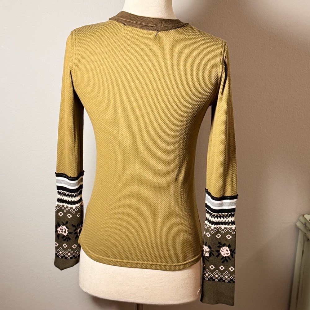 Free People Olive and Brown Patterned Long Sleeve Top - Picture 11 of 12